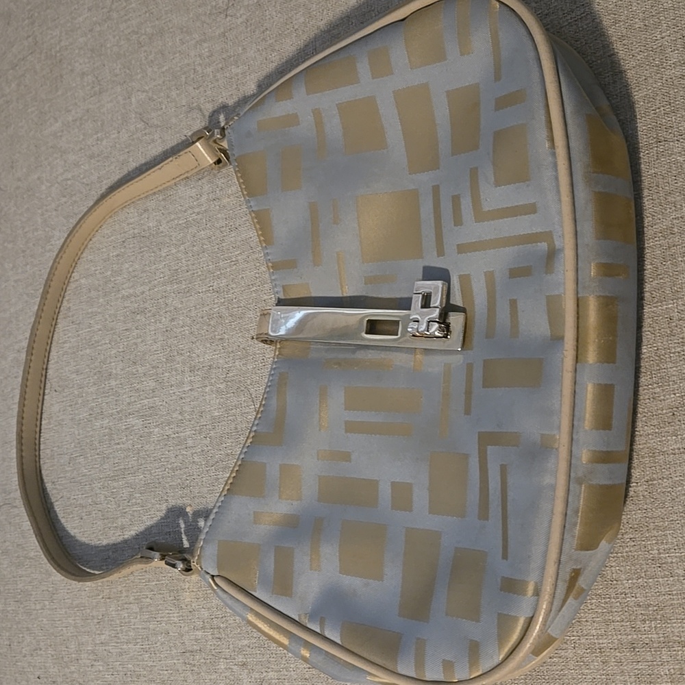 ice blue and champagne handbag